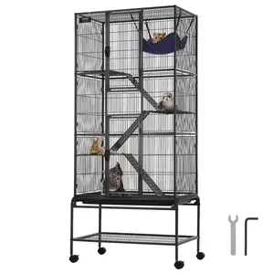 VEVOR 69" Rolling Metal Ferret Cage, Large 4-Tier  Cage, Small Animal Cage with Ramps & Tray, Easy to Set up for Pet Rats, Hamster, Guinea Pig, Chinchilla, Squirrel, Hedgehogs, Bunny