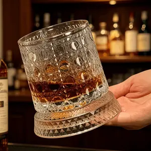 Luxury 360° Rotating Geometric Crystal Glass Cup - Built-in LED Lighting, Indoor/Outdoor Spinning Glassware, Premium Stress-Relieving Gift for Bar Enthusiasts