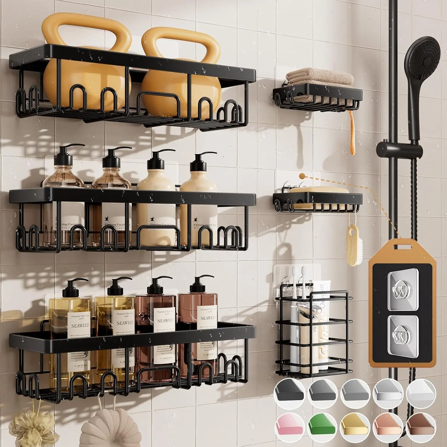 6-Pack Rustproof Shower Caddy, No-Drilling Adhesive Shelves with Soap Holder, Large-Capacity Shower Organizer for Bathroom, Kitchen DIY Scrapbooking & Stamping Storage