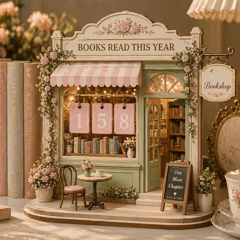 Wooden Vintage Book Tracker Set, Decorative Sign & Bookmark, Store Style, Tracks Up to 999 Books, Gift for Book Lovers
