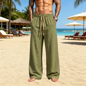 Men's High-Quality Linen Straight-Leg  - Summer New Style, Loose, Breathable, Comfortable for Beach Travel, Daily Wear machine-washable men 3-pack cargo loose-fit six-quarter length One Piece Printed Lounge  regular-fit winter casual gym trouser slim