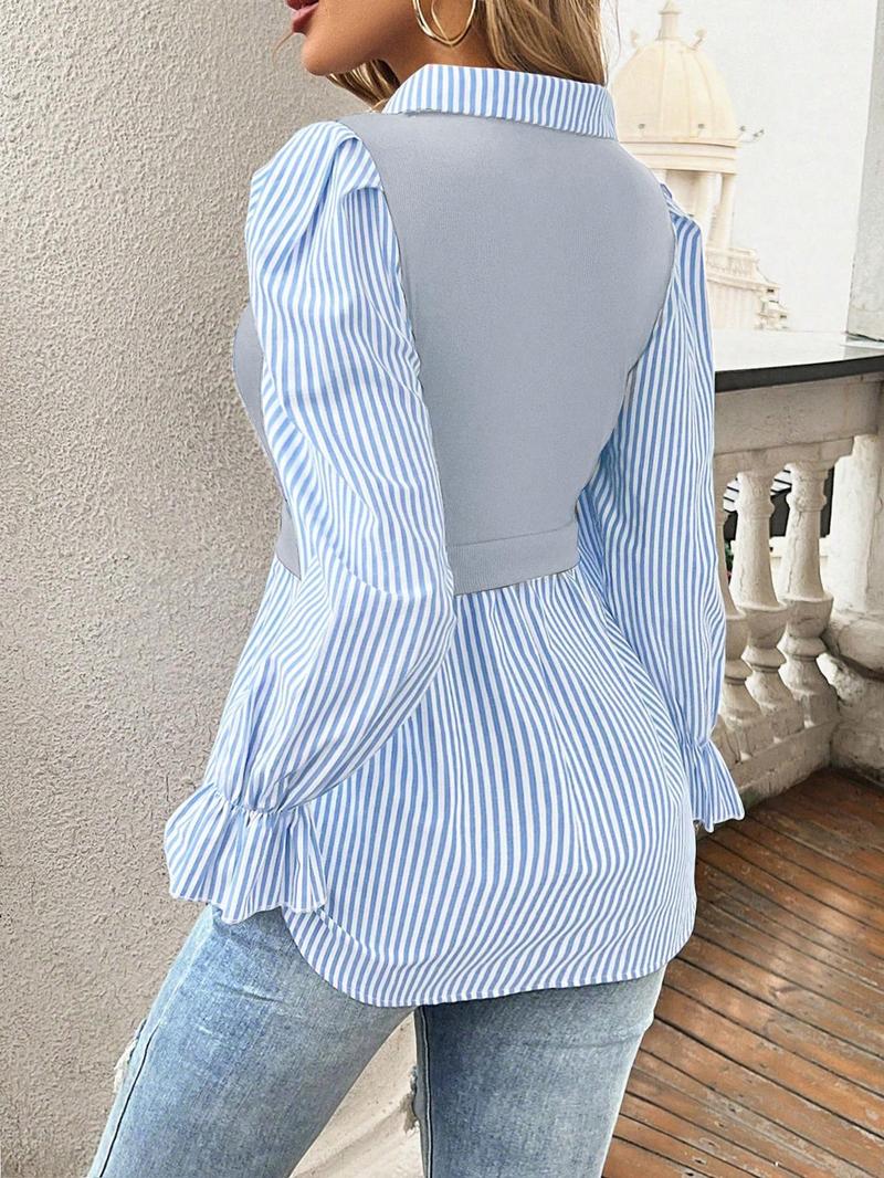 Women's Striped Print Button Front Blouse, Elegant Long Sleeve Collared Top for Spring & Fall, Ladies Clothes for Daily Wear, Button Down Blouse