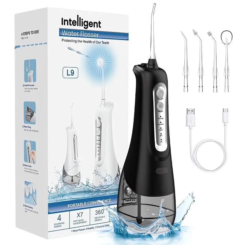 USB Rechargeable Water Flosser, Ipx7 Waterproof Portable Electric Oral Irrigator, 4 Replaceable Nozzles, Large Tank, Ideal for Travel & Home Use