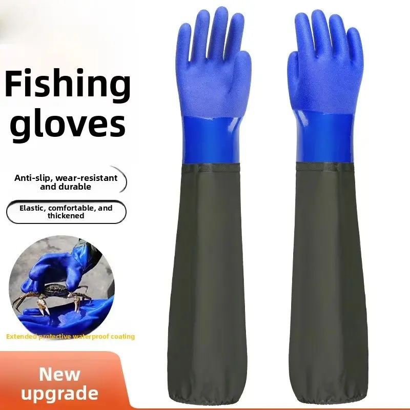 Waterproof Rubber Aquaculture Gloves, Fleece Lining, Durable Wear-Resistant, Non-Slip, Oil-Resistant, Cut-Resistant, Puncture-Proof