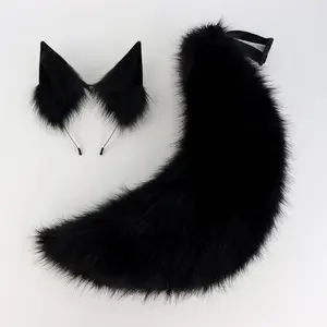 2Pcs/set Animal Fursuit Ears Tail Halloween Party Cosplay Headwear Plush Beast Wolf Tails Fox Ears Hair Band Furry Dog COS Tail