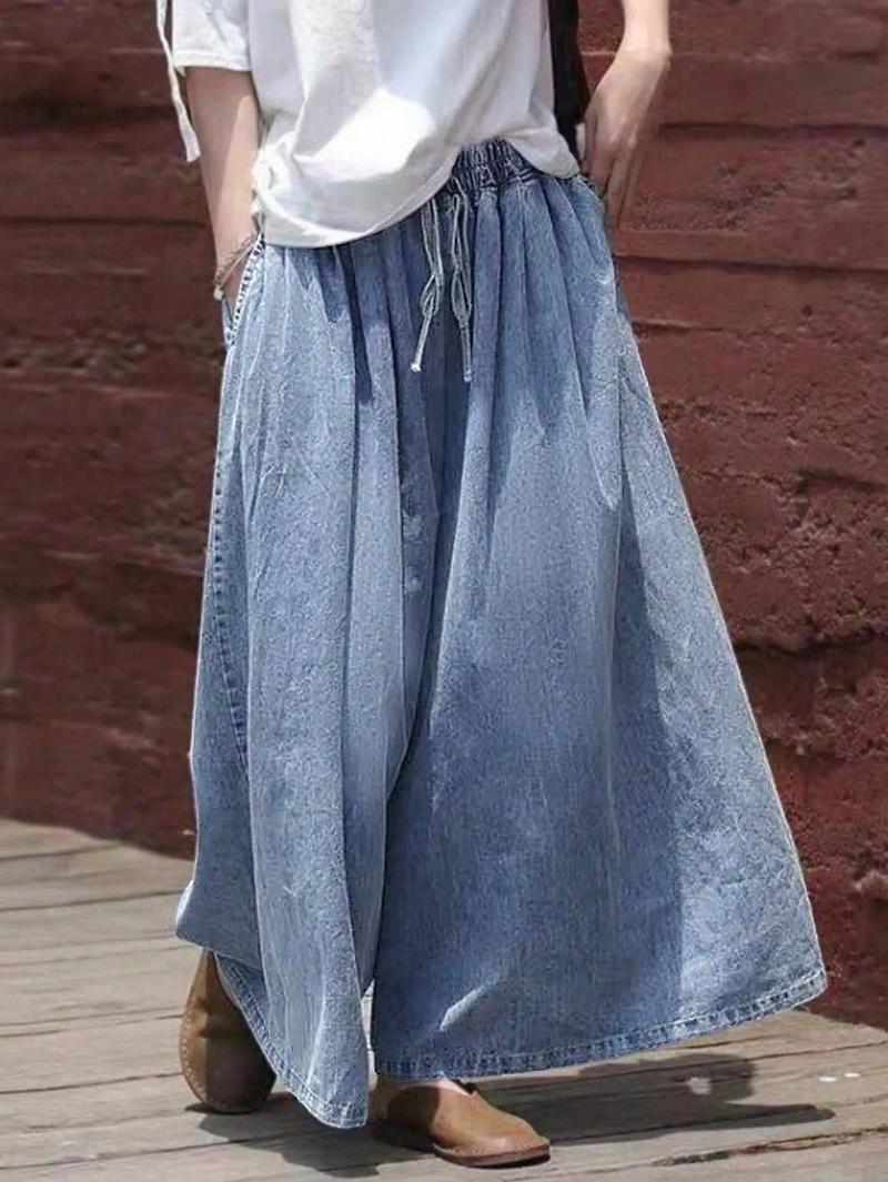 Oversized Thunder Thigh Flare Jeans - Boho - Chic High - Waisted Denim Wide - Leg Pants for Women - Elastic Waist & Flowy Fit
