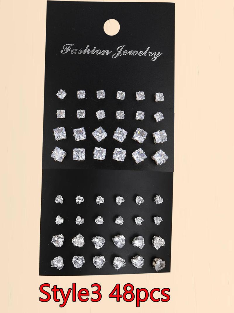 Fashion Mixed Size Rhinestone Decorated Stud Earring, Casual Heart & Square Shaped Stud Earrings for Women & Men, Jewelry for Party, Daily Clothing Decor for Girl & Boy, Valentine's Day Gift