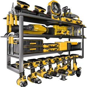 Large Power Tool Organizer Wall Mount, 4-Tier Rack with Charging Station & 8 Drill Holders, Garage Workshop Tool Storage, Gift  Husband/Dad