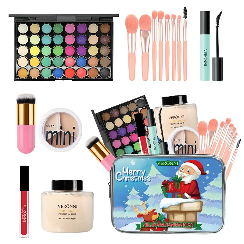 Christmas Limited Edition Makeup Gift Set, 40 Color Eyeshadow Palette, Waterproof Mascara, Long-Lasting Lipstick, Blush, Concealer, Brushes