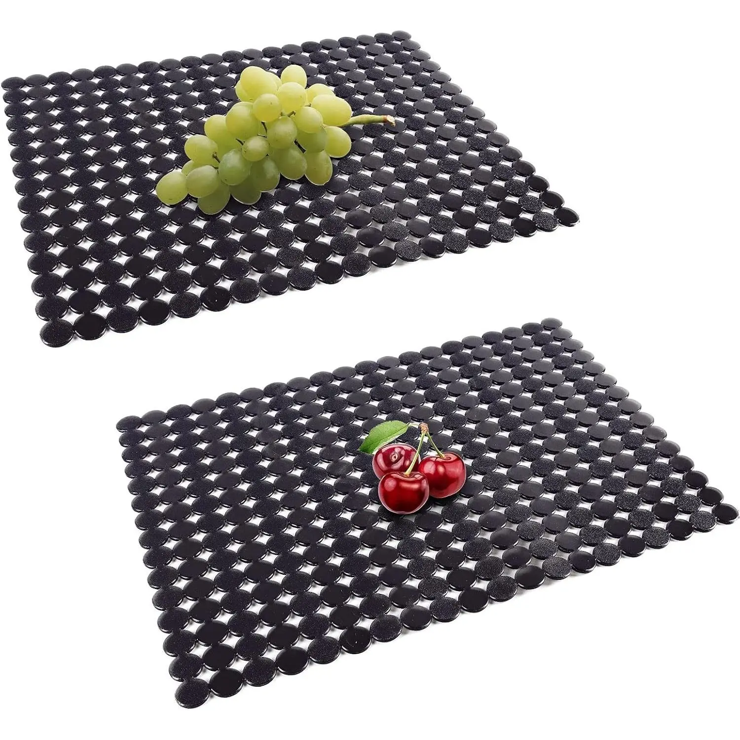 2Pack Kitchen Sink Mat for Stainless Steel/Ceramic Sinks, PVC Eco-friendly Protectors for Bottom of Kitchen Sink, Adjustable, Fast Draining, Dots Design, 11.8x15.7 (Black)