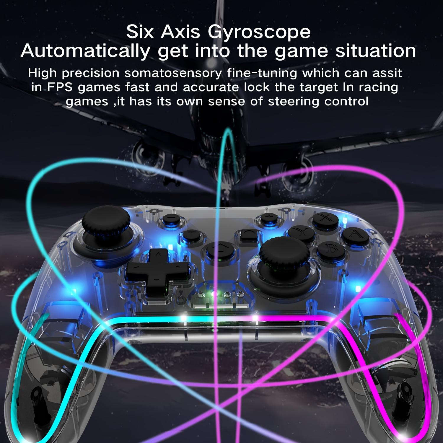 Wireless Arcade Game Controller/Suitable for Switch/RGB Gaming Lights/Fully Transparent Design/Six-Axis Gyroscope/One-Button Wake-Up