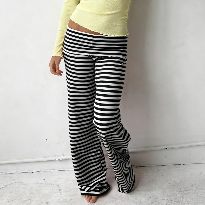 Womens Casual Pajama Pants Striped Low Waisted Lounge Pants Elastic Waist Drawstring Long Trousers