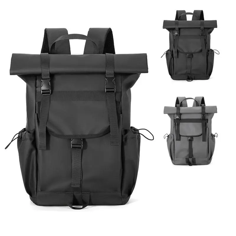 Unisex Nylon/Poly Roll-Top Backpack, High-Capacity Water Resistant Travel Bag with Breathable Mesh, Quick Release, 16-in Laptop Compartment for College, Outdoor Sports