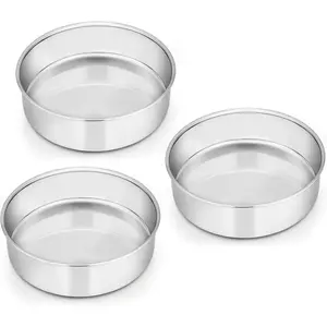 6 Inch Cake Pan Set of 3, Stainless Steel Round Smash Cake Baking Pans Tins, Non-Toxic & Healthy, Mirror Finish & Dishwasher Safe