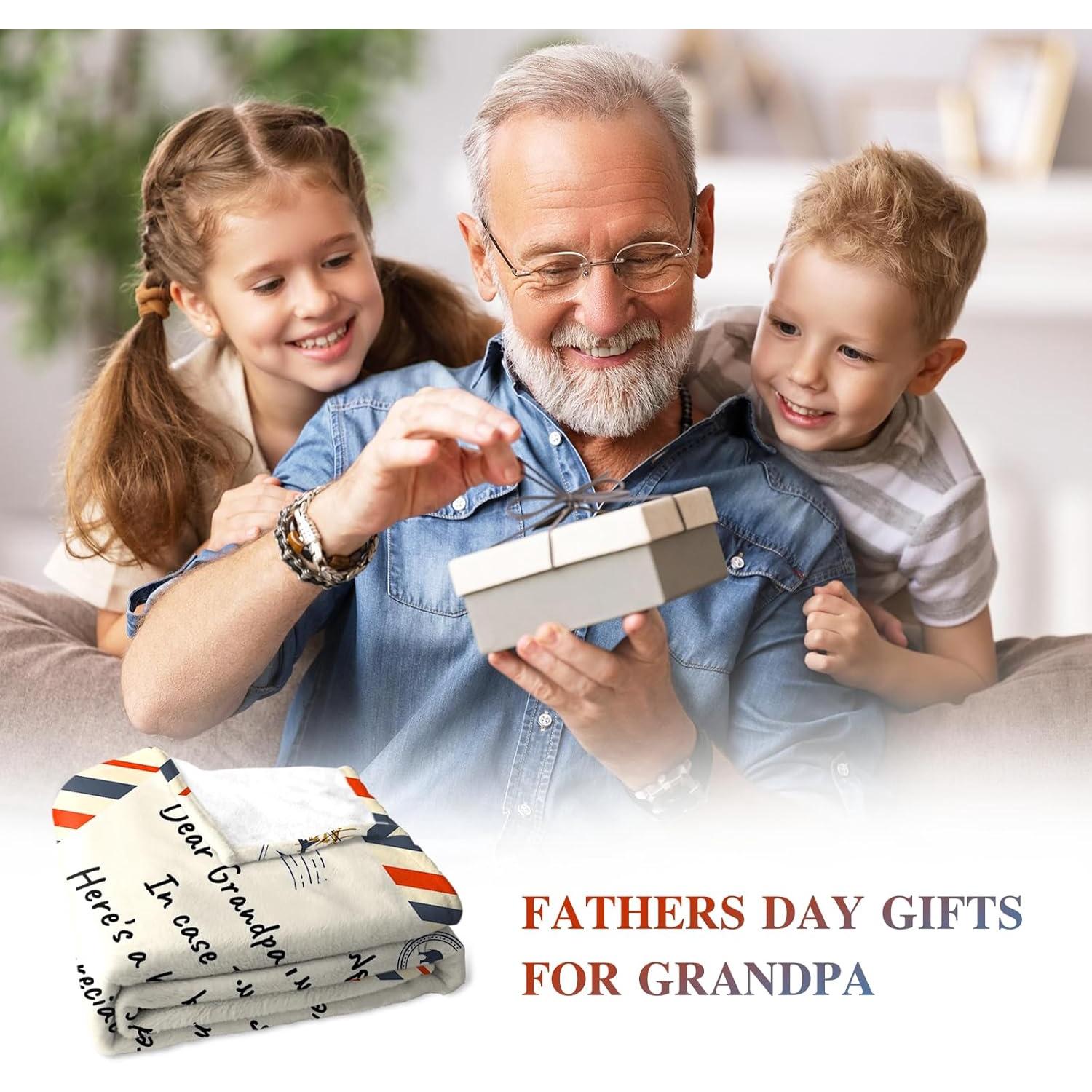 Grandpa Fathers Day Birthday Gift, Fathers Day Birthday Gifts for Grandpa from Grandkids, Best Great Grandpas Gifts, Soft Letter Throw Blanket for couch60 x50, Printed on One Side with a Plain White Back, Halloween Thanksgiving Christmas Gift