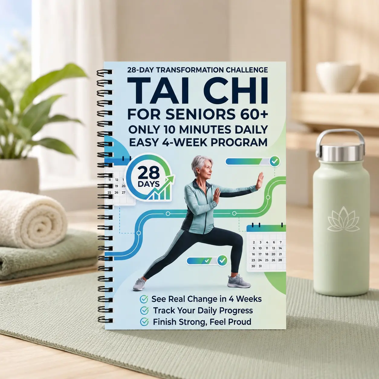 Tai Chi Training Plan for over 60, 28-Day Transformation Challenge, 10-Minute Daily Low-Intensity Workout, Balance & Flexibility Guide, Home Fitness Course