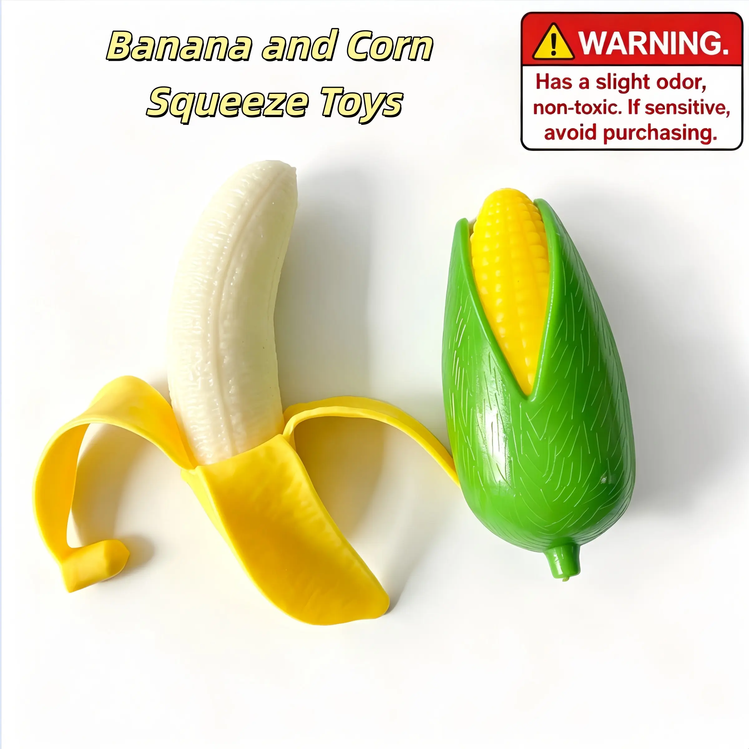 2-Pack Banana and Corn Squeeze Toys, Stress Relief Fruit Vegetables, Soft Elastic Compression Toy, Anxiety Relief, Unisex, Perfect Gift