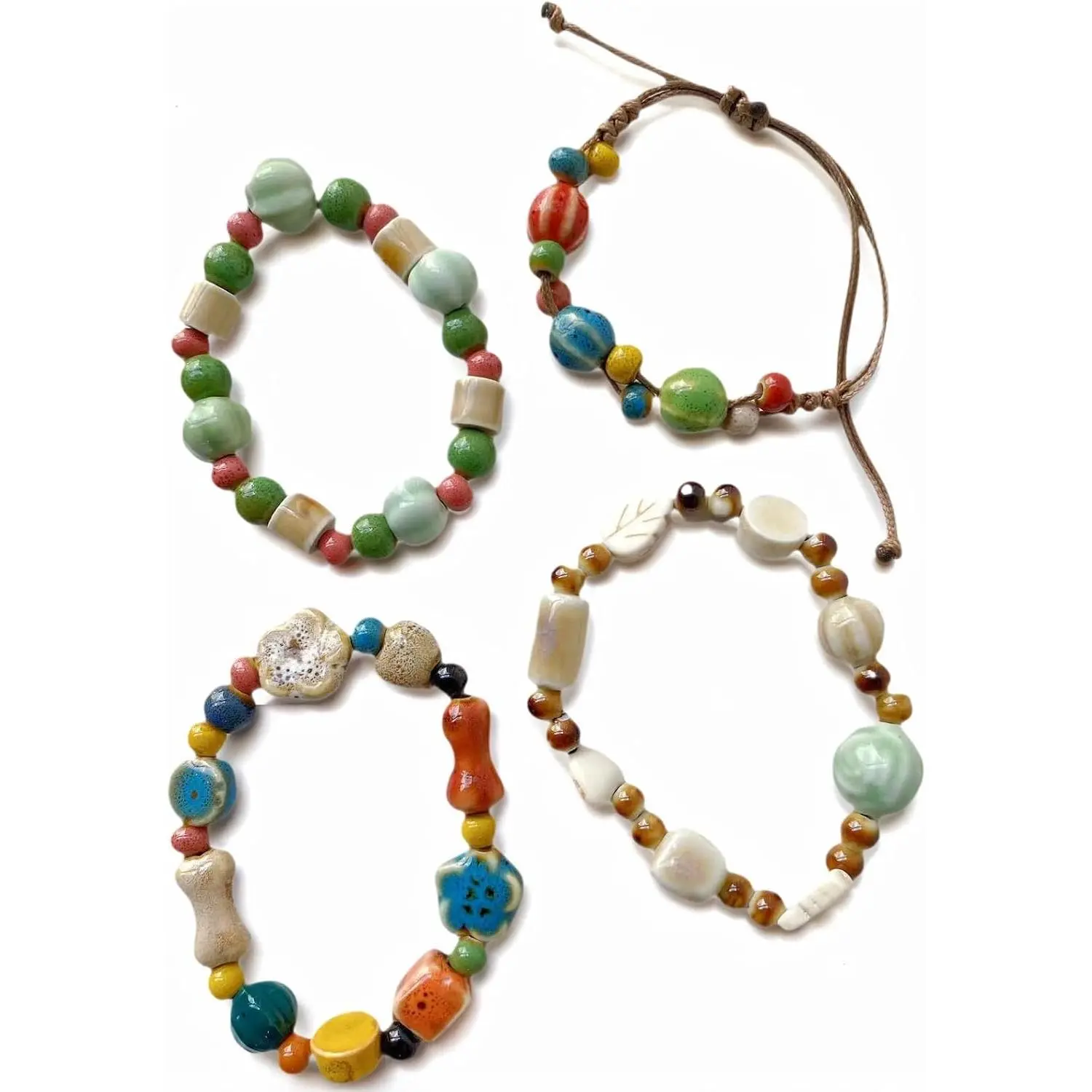 Bracelets 4 Pack Colorful Ceramics Friendship Clay Pottery  Set for Teen Girls, Women Gifts Share with  - Leaf