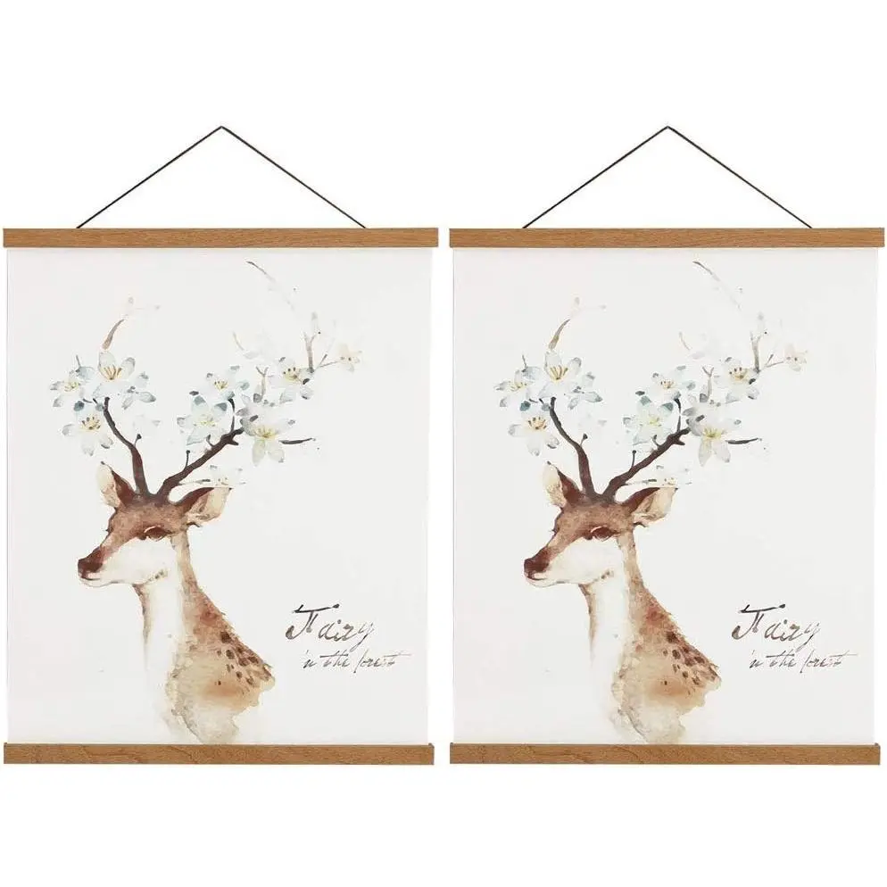2 Pack 20" Magnetic Poster Hanger Frame - Light Teak Wood Magnet Hanging Kit for Canvas Artwork Print Fits 20x26 20x28 20x30 Posters