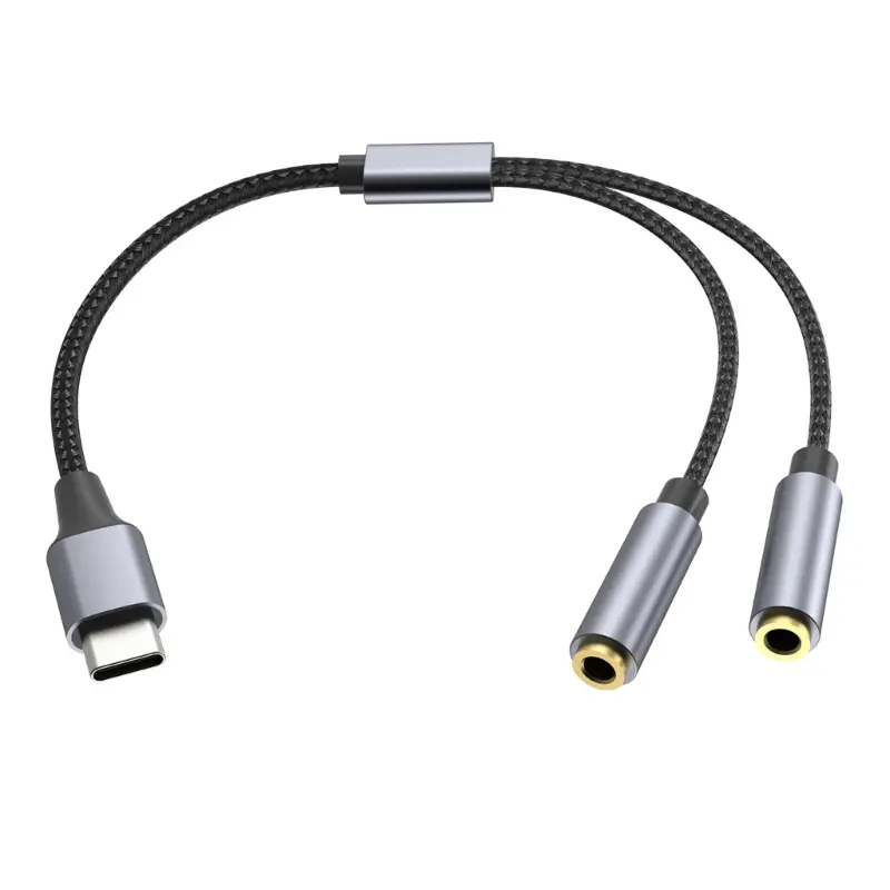 USB-C to Dual 3.5mm Jack AUX Splitter Adapter, Speaker Cleaner & Headset Share Accessory with USB-C Male Plug, 3.5mm Female Port Connector for Phones, Tablets