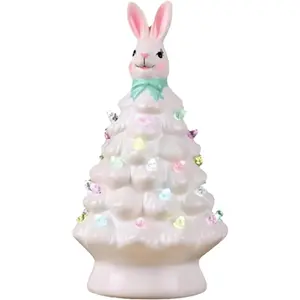 Easter Bunny Ceramic-Like Resin Figurine Tree Lamp - Colorful Light-Up Rabbit Ears Decor, Festive Home Night Light (A)