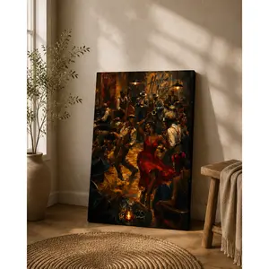 Harlem Nights Jazz Club Vertical Canvas Wall Art, Vintage Dance Scene Painting Poster, Retro Cultural Home Decor, Available as Unframed Canvas Poster or Framed Canvas Wrap