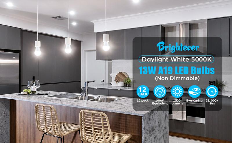 12/24 Counts A19 LED Light Bulbs 100W Equivalent 1500 Lumens, 13W 5000K Daylight White Non-Dimmable, Super Bright No Flicker Standard E26 Edison Screw Bulbs for Home, Bedroom, Office Lamp Lightbulb Base 12/24 Counts A19 LED Light Bulbs 100W Equivalent 1500 Lumens, 13W 5000K Daylight White Non-Dimmable, Super Bright No Flicker Standard E26 Edison Screw Bulbs for Home, Bedroom, Office Lamp Lightbulb Base