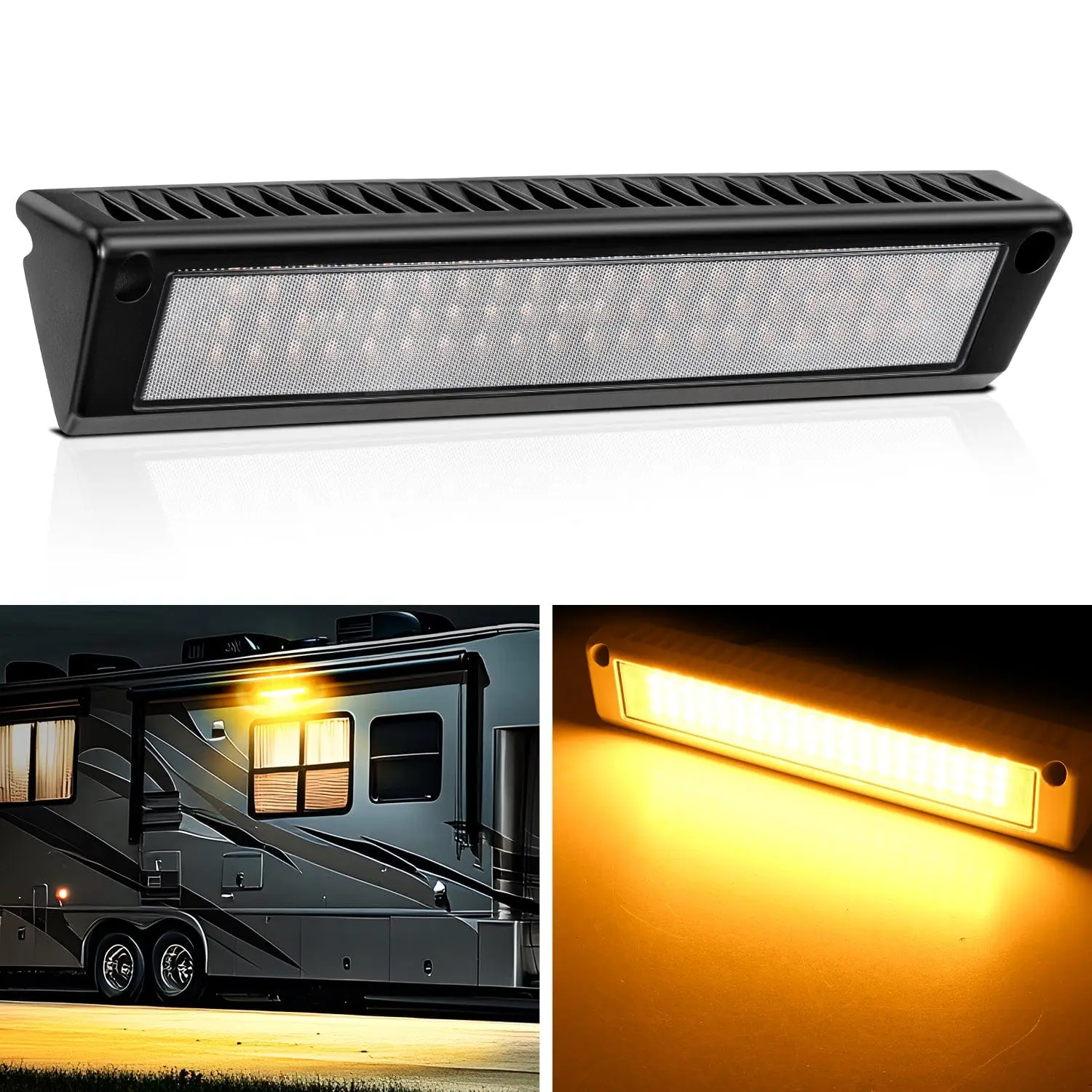Nilight 13-in Outdoor Camping Amber Beam RV Exterior Porch Light, Black Aluminum, Water Resistant, 40W Per Light, DC Power Supply for Campers, Travel Trailers