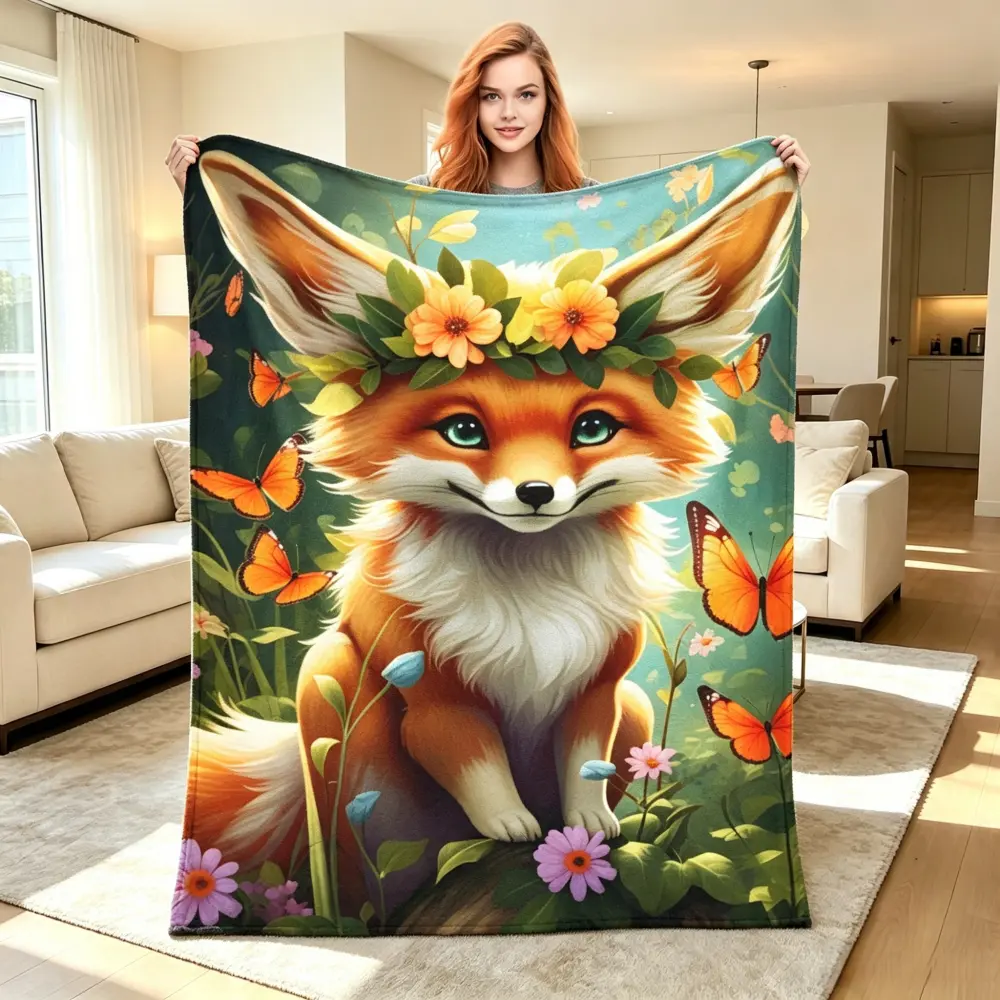 This adorable cartoon fox pattern flannel blanket is a beautiful gift for children and girls. Featuring moon and star elements, it's suitable for sofas or beds and makes a wonderful present for children, family, and friends.