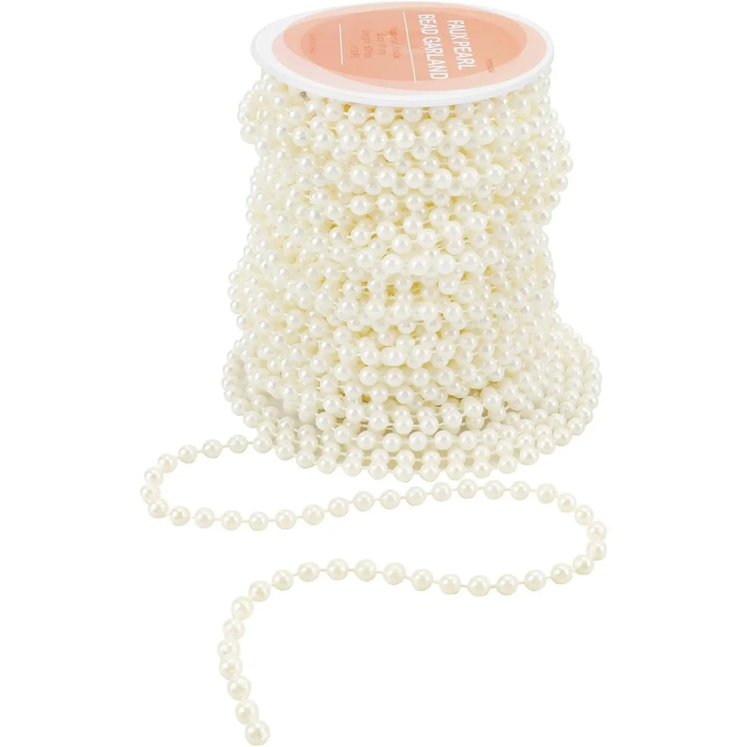 Crafts Faux White  Beads Garland - 6mm 32 Yds/100 Ft Spool DIY Wedding Party & Christmas Tree Decoration (Creamy White)