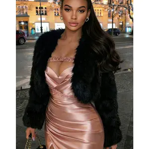 ASANDY Lady's Chic Faux Fur Cropped Jacket - Long-Sleeve Ultra-Soft Plush Open-Front Coat, Winter Outerwear for Tops & Skirts Pairing, Available in Multiple Colors, Fluffy