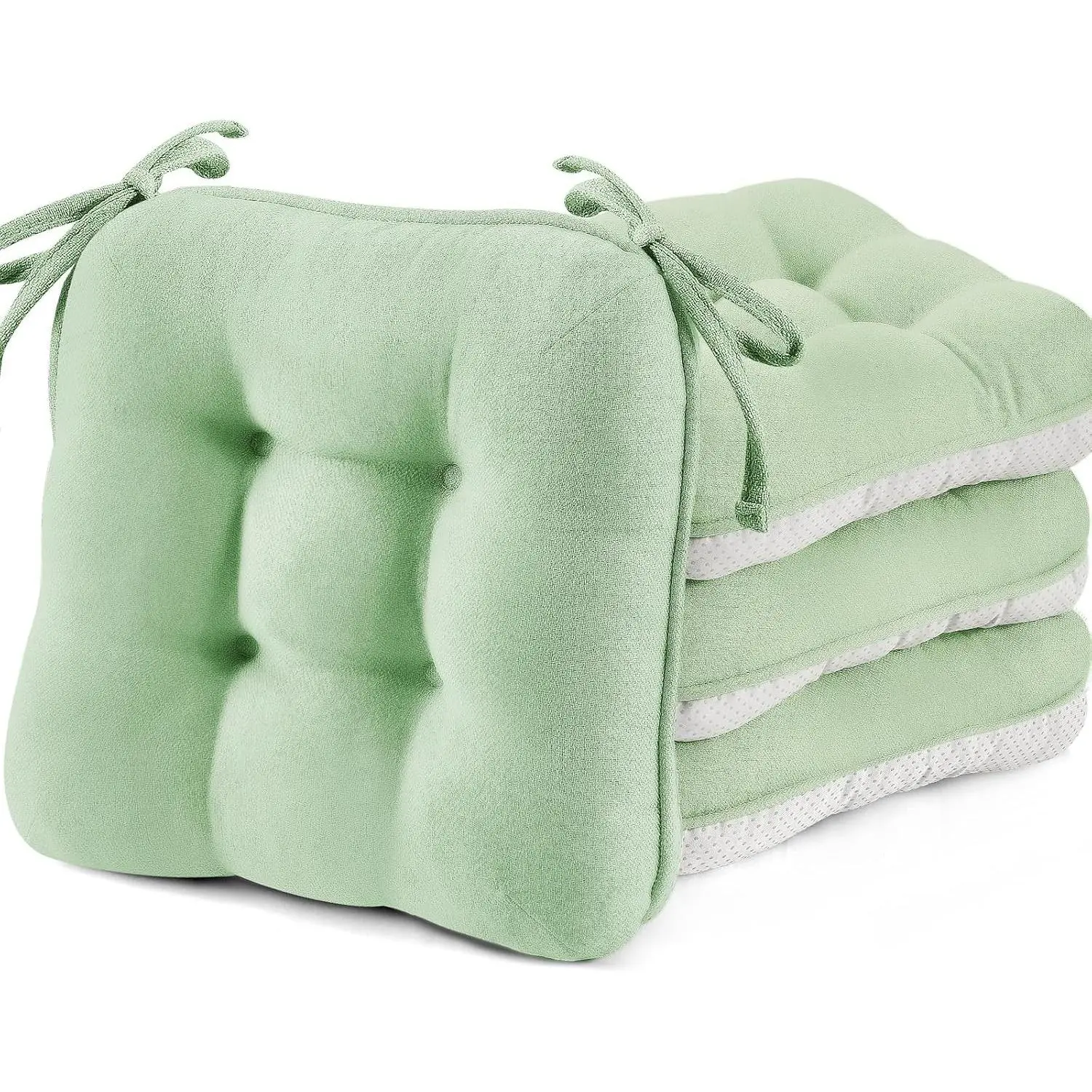 Chair Cushions for Dining Chairs Set of 4,3.5" Thick Green Kitchen Chair Cushions Chair Pads with Ties,Non Slip Backing,Home Room Decor Seat Cushion,Bar,Patio Folding Chairs 15.5"X15.5"X3.5"Green