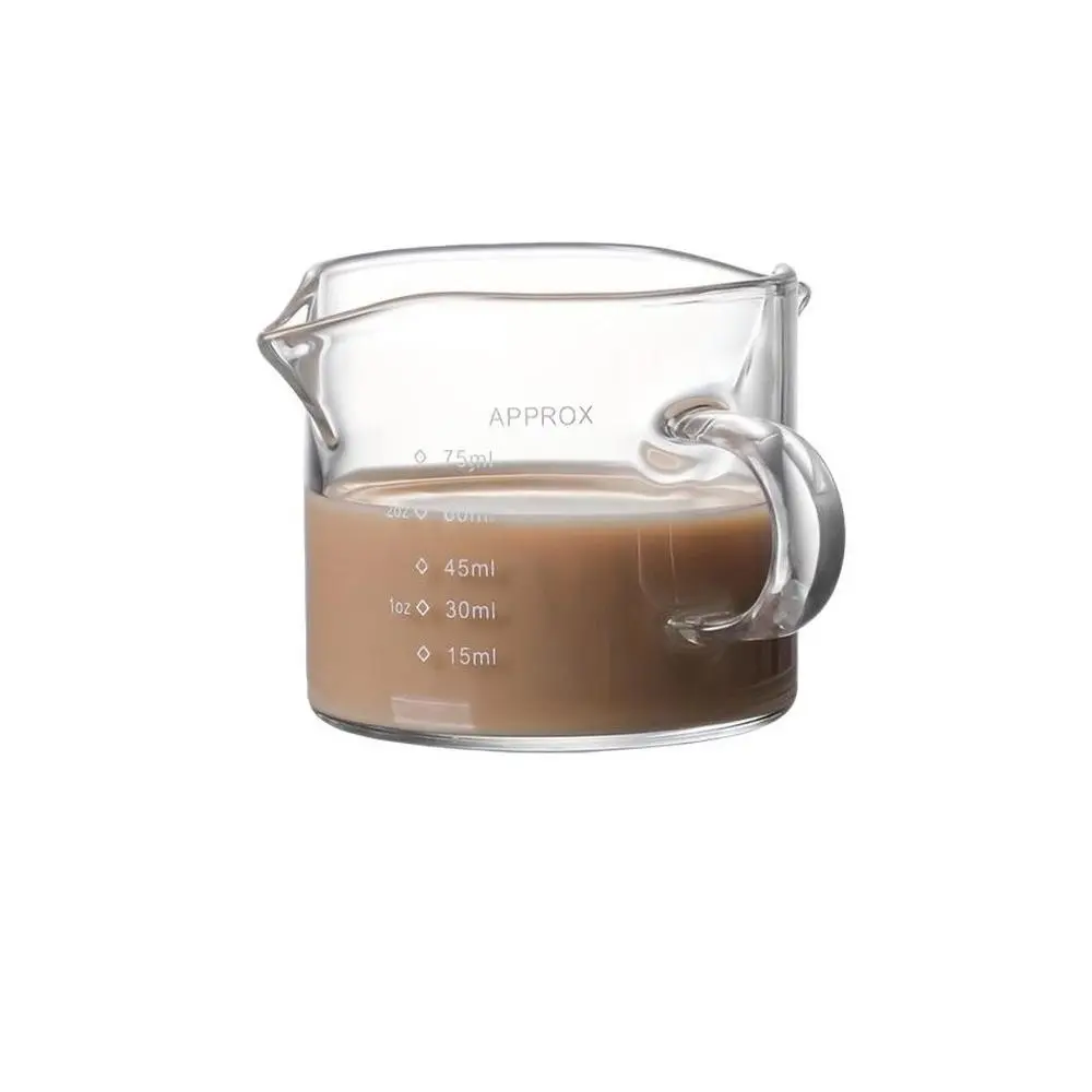 75ML Glass Cup with Handle, Handmade, Small Espresso Coffee Cup, Dual Measuring Cup, Liquid Measuring Cups Glass, Coffee Extraction Cup, for Coffee, Milk, Honey, Salad Dressing, Coffee Tools, Coffee Machine Accessories