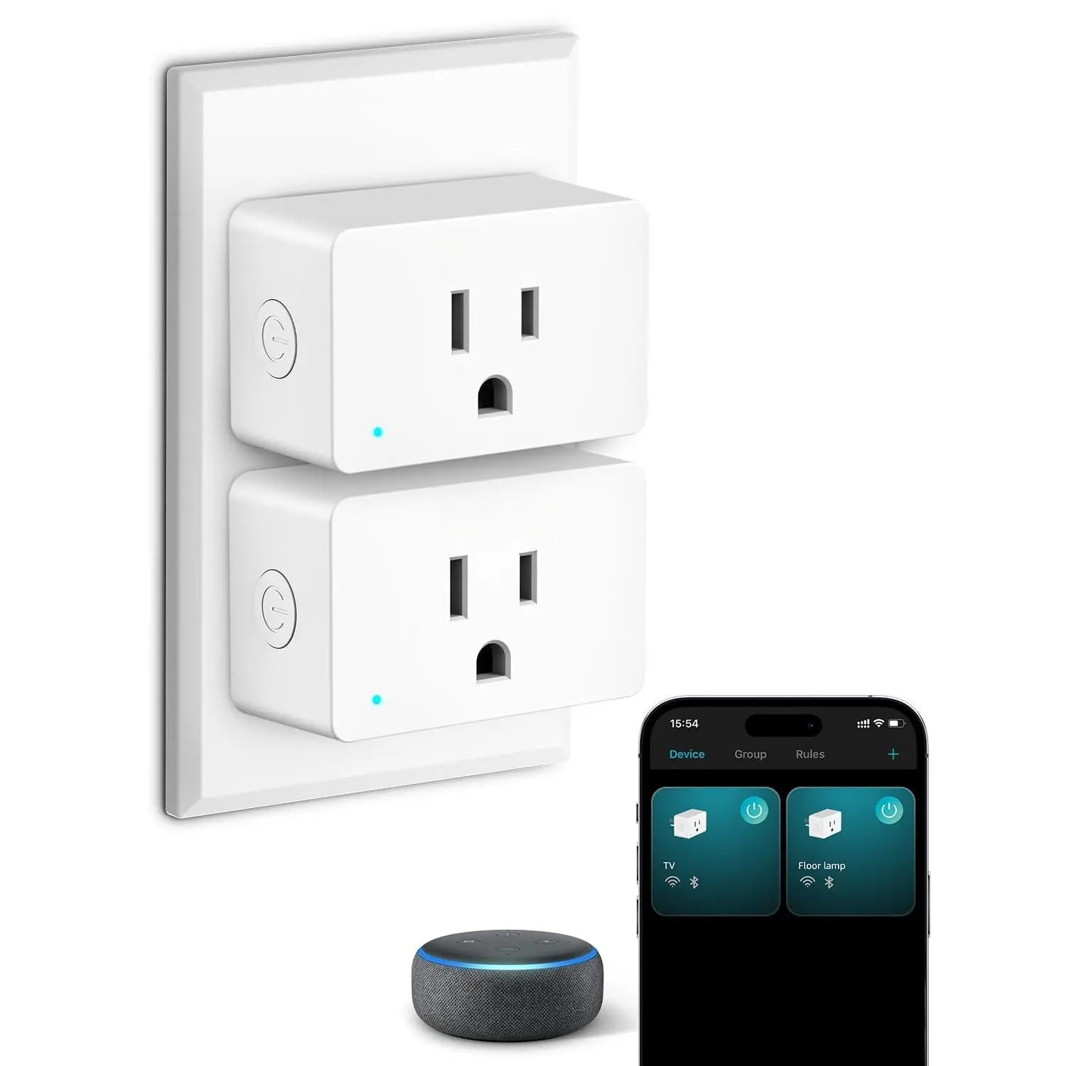 P1  Plug, WiFi  Outlets Work with Alexa, 15A, 2 Pack | Voice/APP Control, Timer & Group Controller, Compatible with  Assistant, 2.4Ghz Only, ETL & FCC Certified