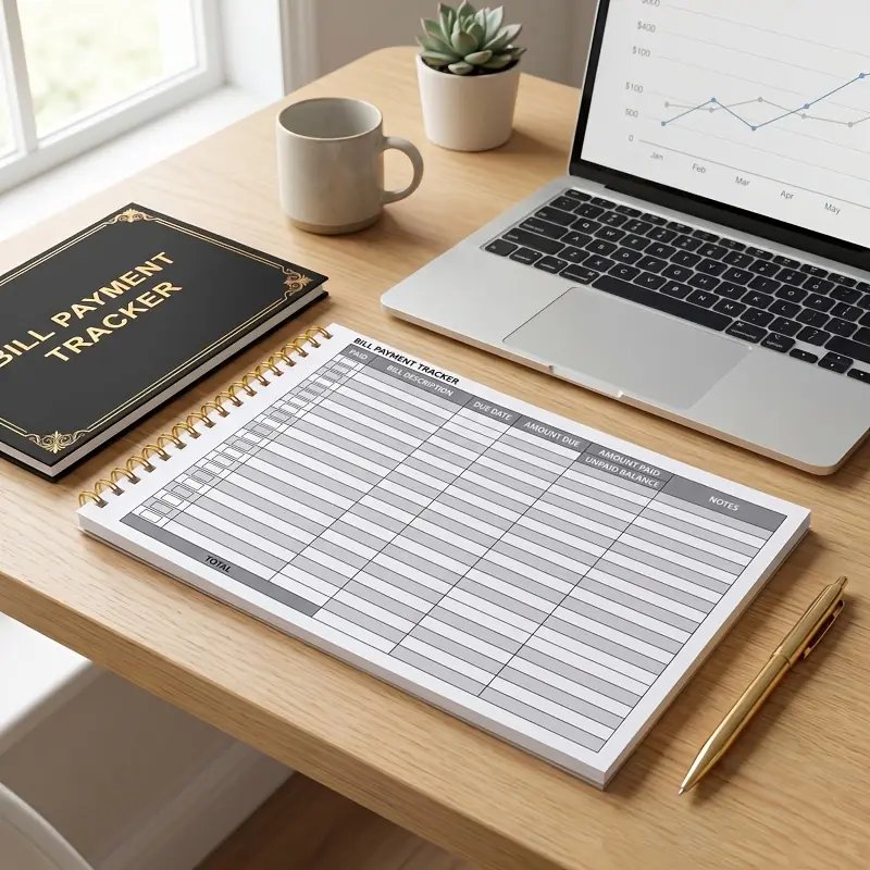 Undated Monthly Planner & 36-Month Bill Tracker Notebook - 3-Year Span Office Accounting Supply, Paper Pages with Undated Layout for Family Budget, Expense Log (7.28"x10")