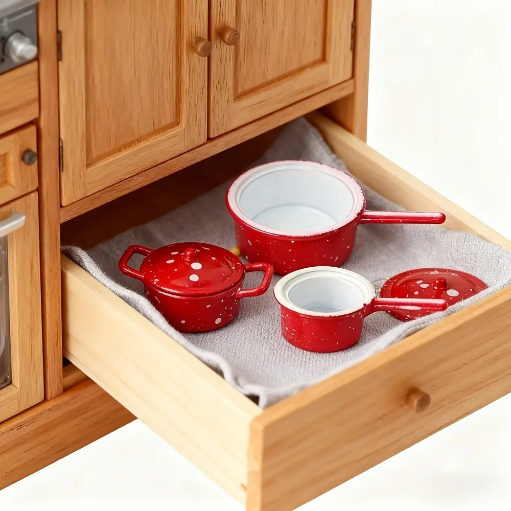 8-Piece Alloy Pot and Lid Set 1:12 Scale Miniature Kitchenware for Dollhouse DIY & Photography, Christmas New Year Gift Idea