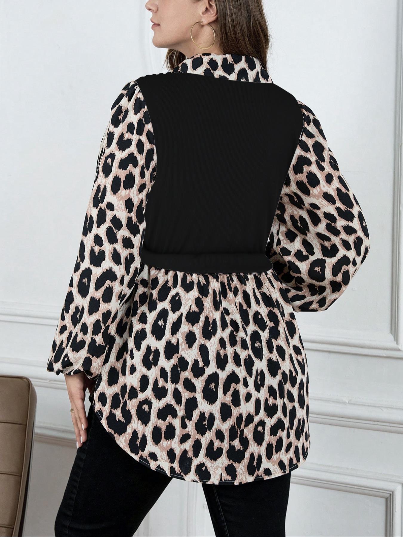 Women's Colorblock 2 in 1 Fitted Long Sleeve Button Collared Blouse Shirts, Casual Button Front Bishop Sleeve Collar Top for Spring & Fall, Women's Clothes for Daily Wear, Vintage 90s Tops