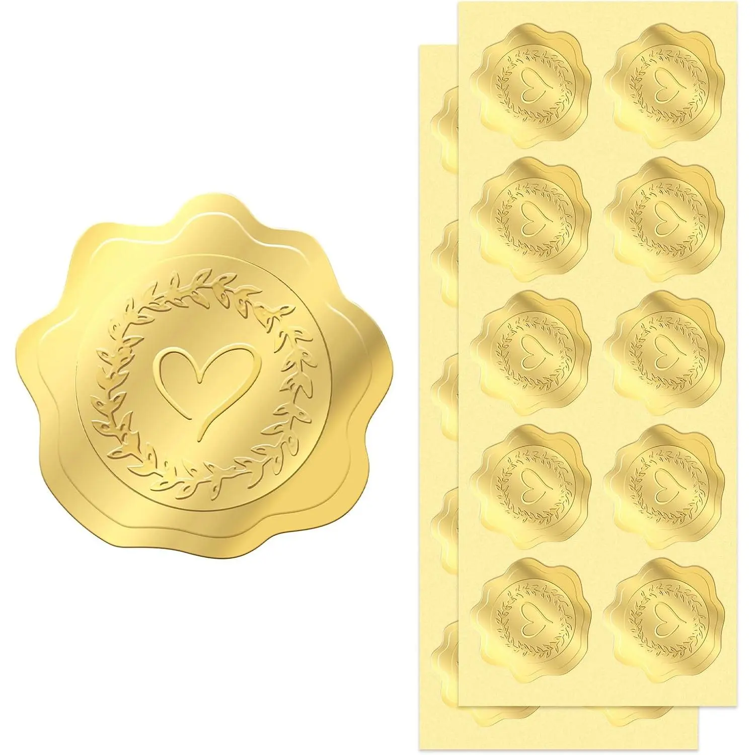 300 count Embossed  Foil Stickers with Heart and Garland  for Sealing Awards Embossing  and Envelopes Sticker Seals