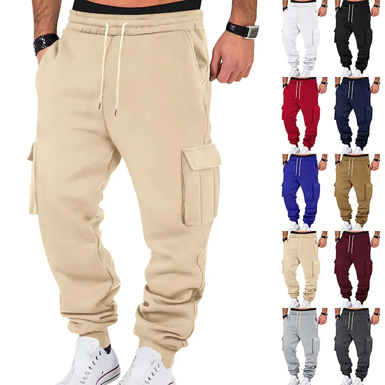 Men's Fleece Lined Cargo Joggers, Slim Fit Winter Work Pants with a Soft Fleece Touch, Multiple Pockets, and a Drawstring Waist that Adapts as You Move, Drawstring Waist Adapts As You Move, Soft Fleece Touch Feels Easy All Day