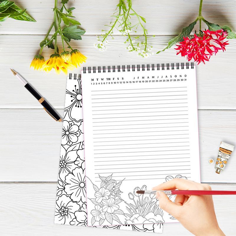 Floral Pattern Cover Spiral Notebook, 1 Count 52 Weeks Design Notebook, Suitable for Teens, Adults, Teachers, Perfect for Those Who Love Coloring and Doodling