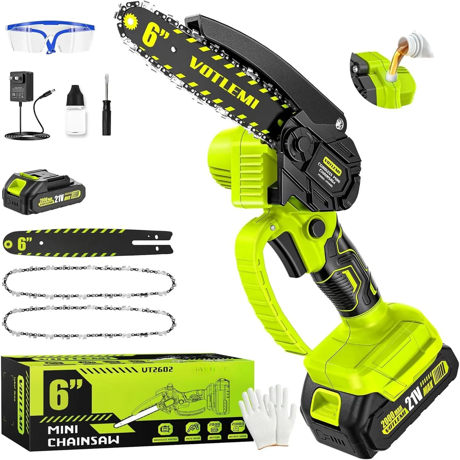 Mini  Cordless, 6 Inch Electric  with 2000MAH , 1000W Handheld   Chain  with Auto Oiler, Gifts for  /Tree Trimming