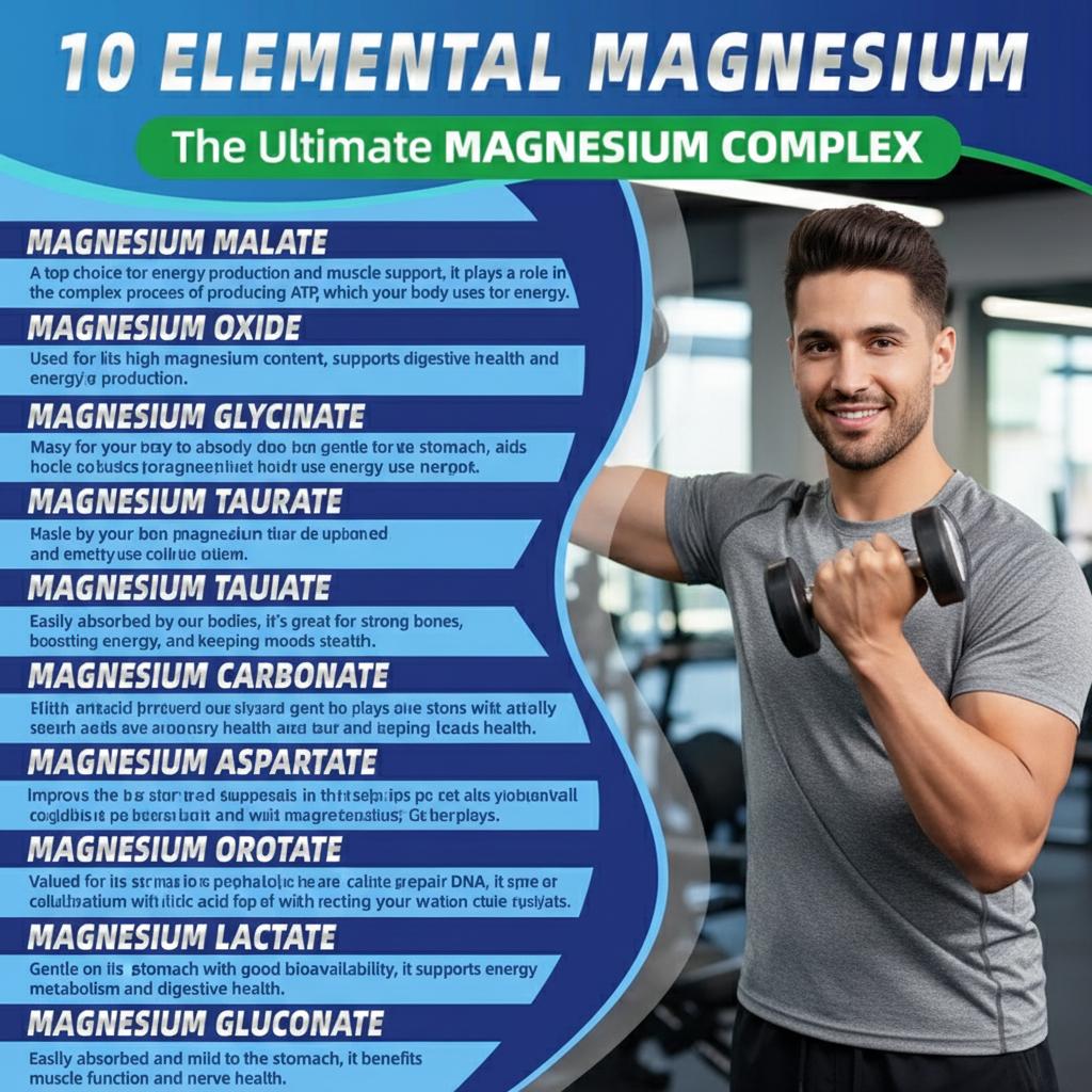HiPlus Magnesium Complex 10 Essential Magnesium Supplement 1200mg Supports Energy and Relaxation for Active Fitness, Dietary Routine, and Muscle Wellness, 120 Capsules