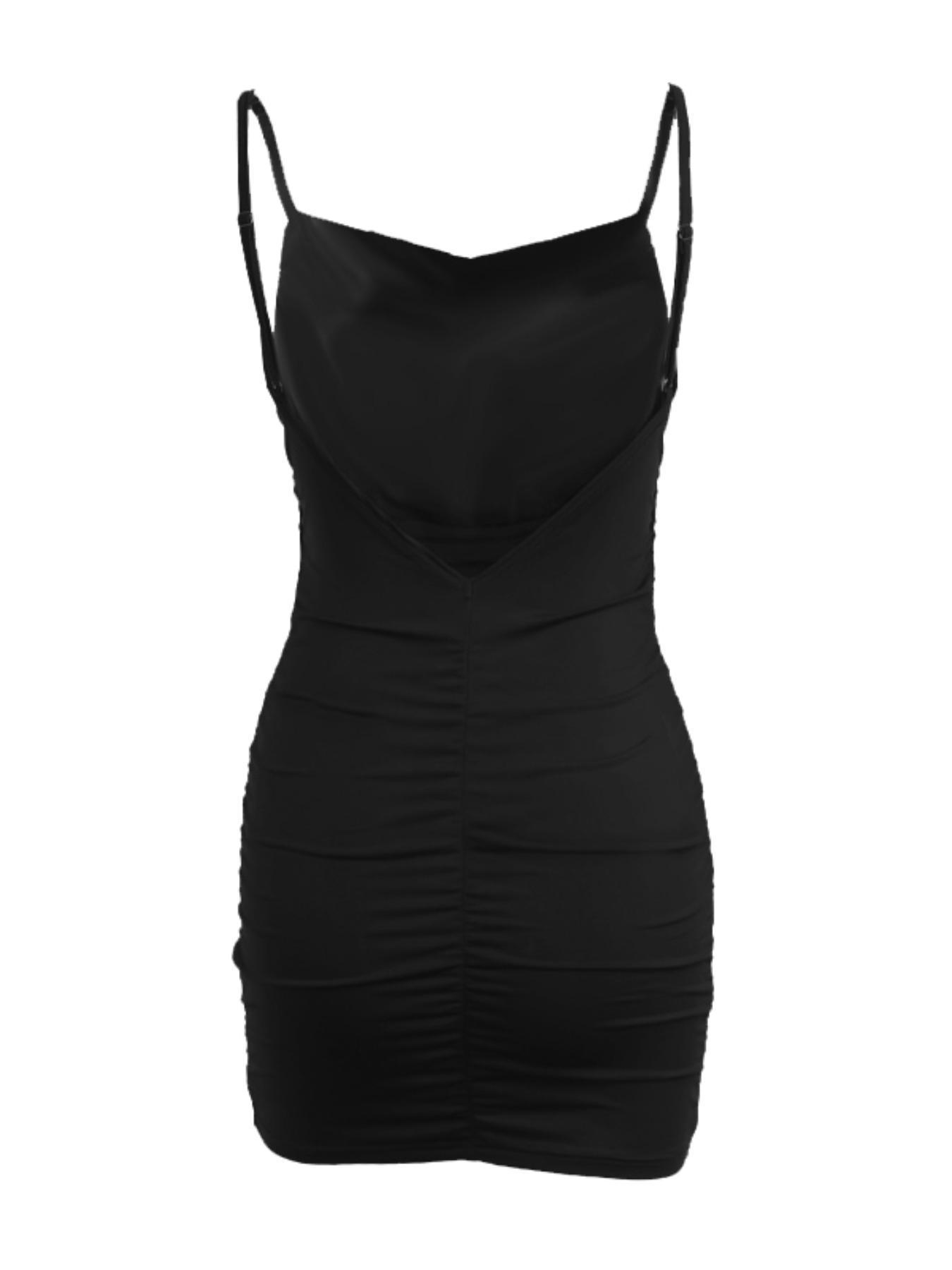 Women's Solid Backless Ruched Bodycon Dress, Fashion Casual Spaghetti Strap Cami Dress for Daily Outdoor Wear, Ladies Clothes for All Seasons