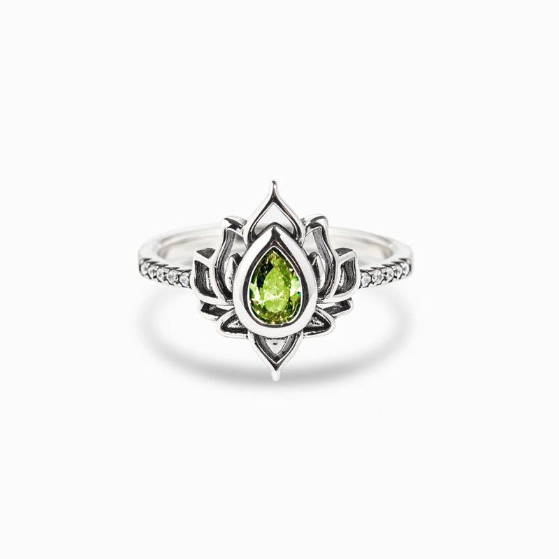 Trending Vintage Flame Lotus Ring with Zircon Stone for Women - Diamond-Inlaid Water Drop Flower Design Jewelry