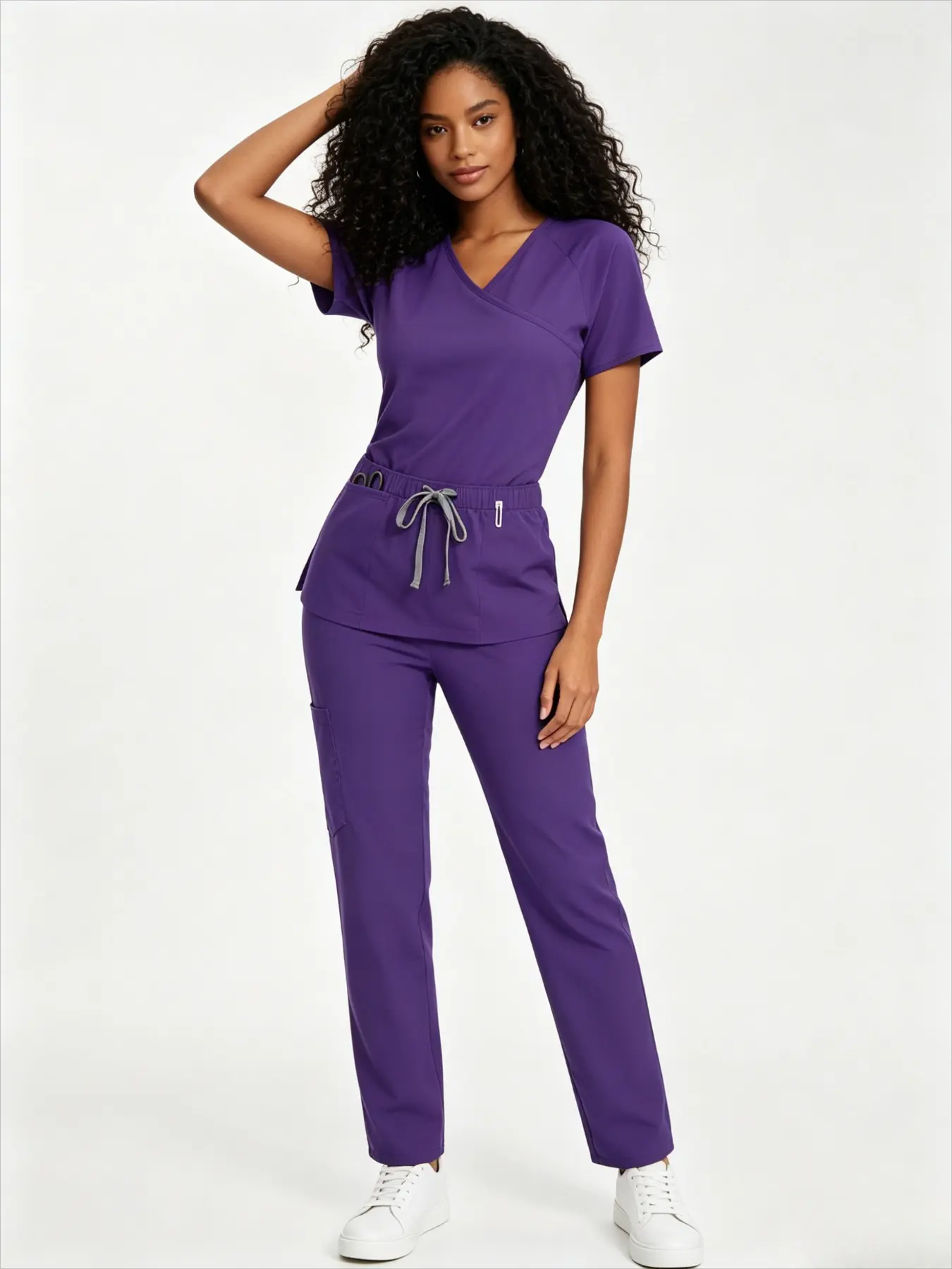 Ladies Solid Color Short Sleeve Long Pants Workwear Uniform Set For Beauty Salon Confinement Center Nanny Clinic Nursing Home Staff