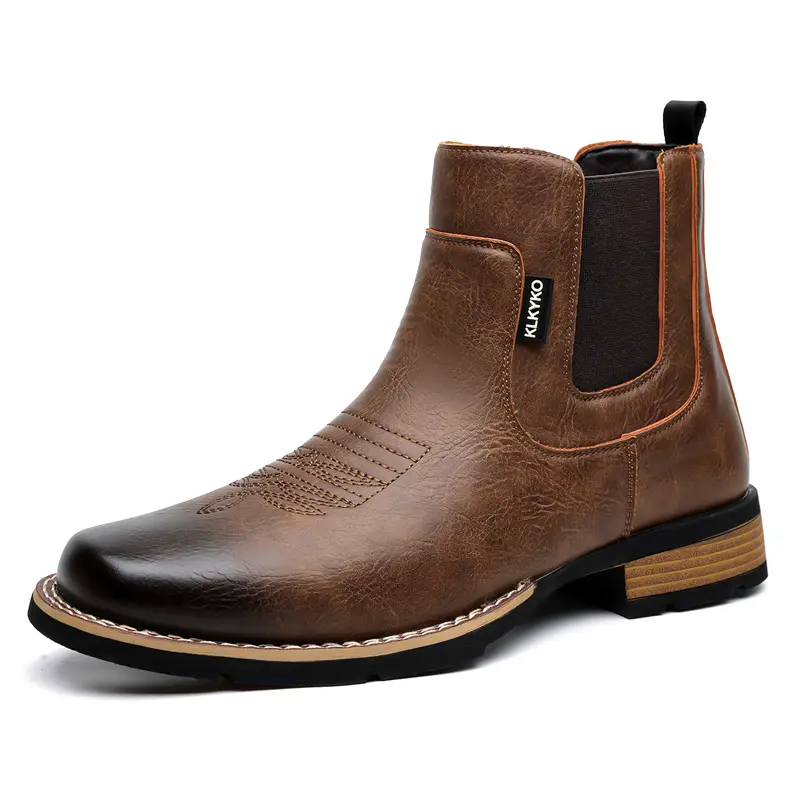 Men's Retro Western Embroidered Round-Toe Low-Heel Non-Slip Versatile Ankle Boots - Men's Shoes with Cowboy Aesthetic, British Style Casual Slip-Ons (Style 5660)