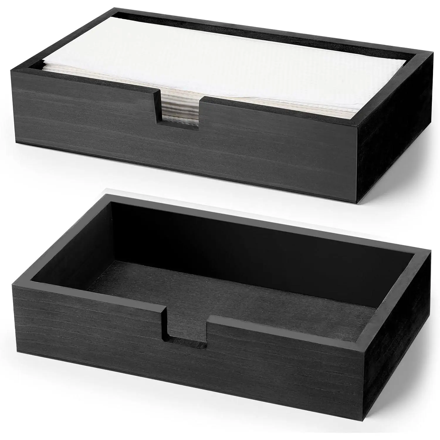 2 Pack Black Wooden Napkin Holder, Guest Towels Holder Flat Bathroom Napkin Tray Disposable Hand Towel Tray Cocktail Napkins Holders for Table Kitchen Counter Home Desk
