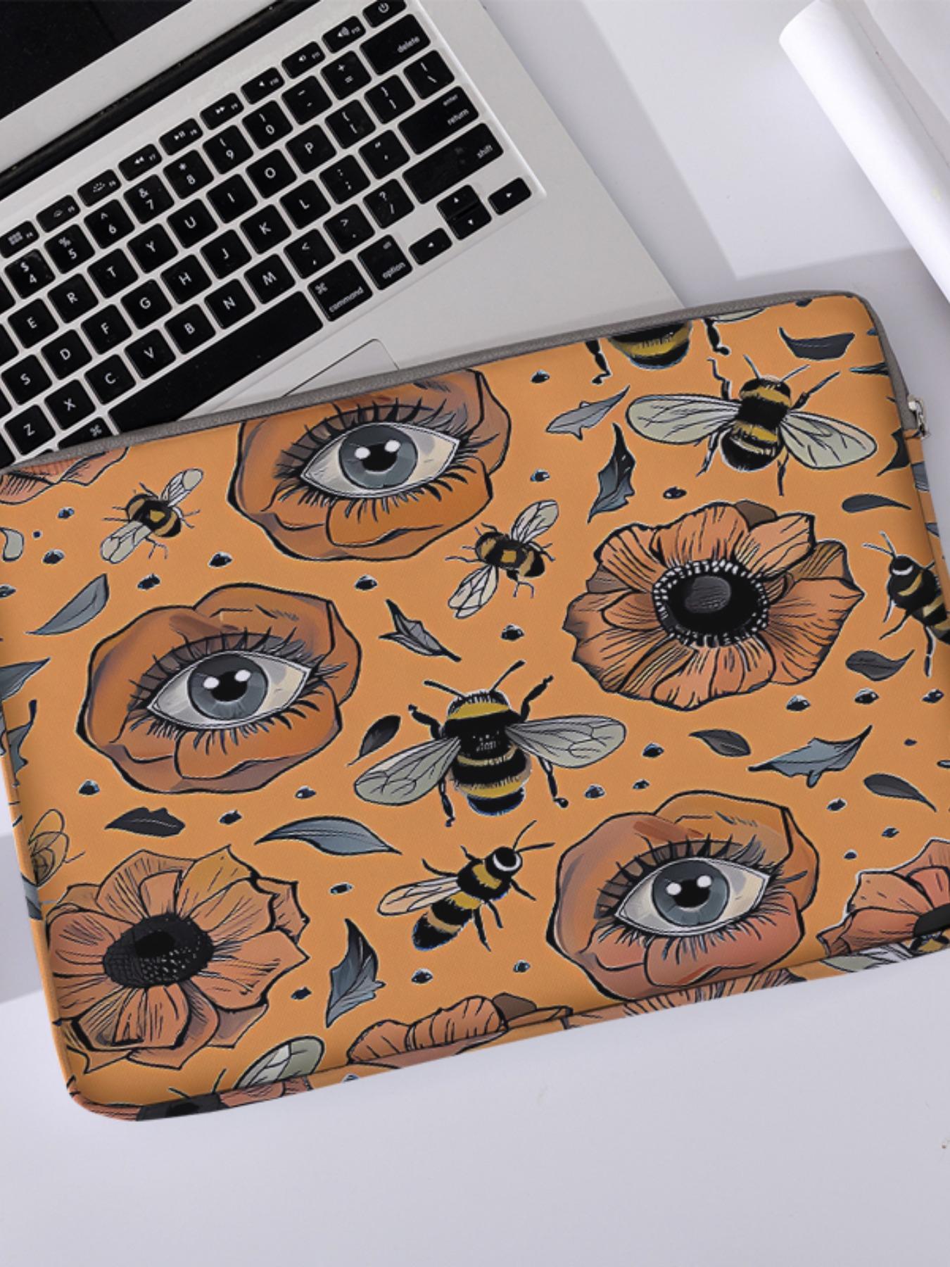Bee Pattern Printed Laptop Backpack, Soft Notebook Sleeve, Laptop Bags, Fits Laptops & Tablets, Casual Zippered Convenient Storage Bag for All Seasons