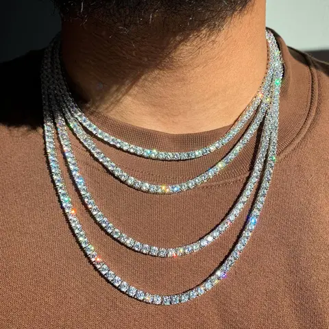 Unisex 1-Row Iced-Out Tennis Shimmer Chains Necklace, Rhinestone Decorated CZ Bling Hip Hop Exquisite Chain Jewelry, Gift-Worthy Costume Choker for Women
