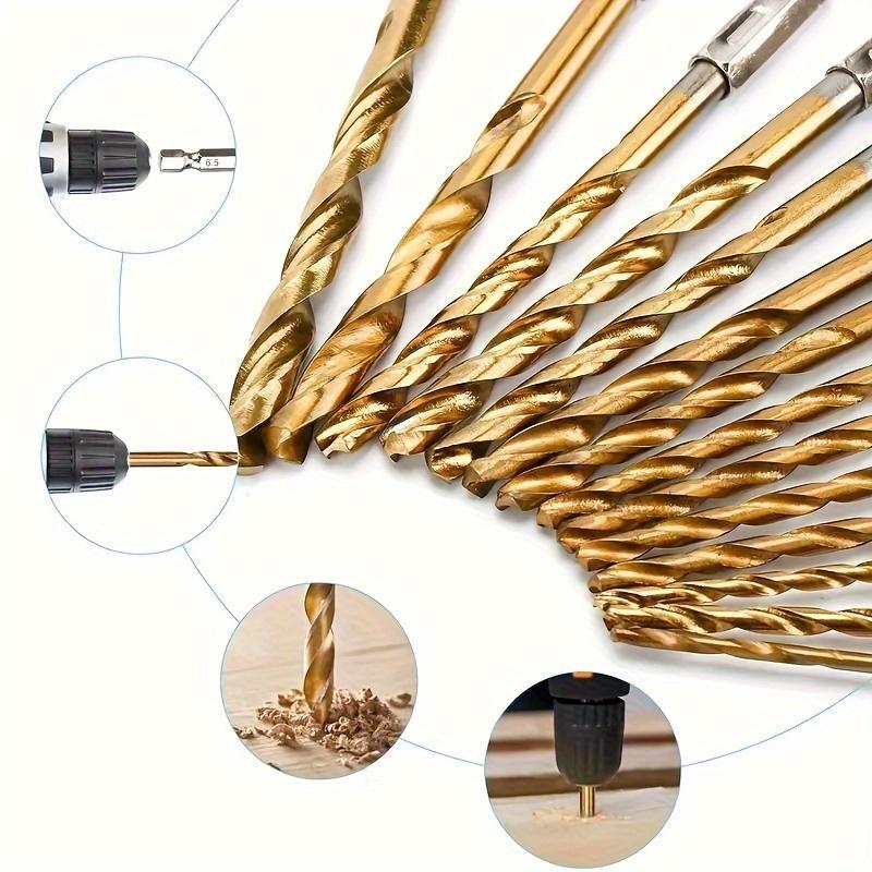 Titanium Coated High Speed Steel Drill Set, Hex-shank Drill Bit Set, Quick Change Drill Bit Set for Wood, Soft Metals and Plastics, Drill Bits Set